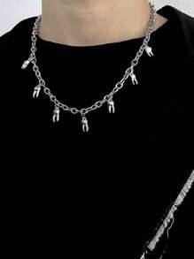 1pc Men's Punk Rock Minimalist Geometric Studded Teeth Necklace - Silver - View 2