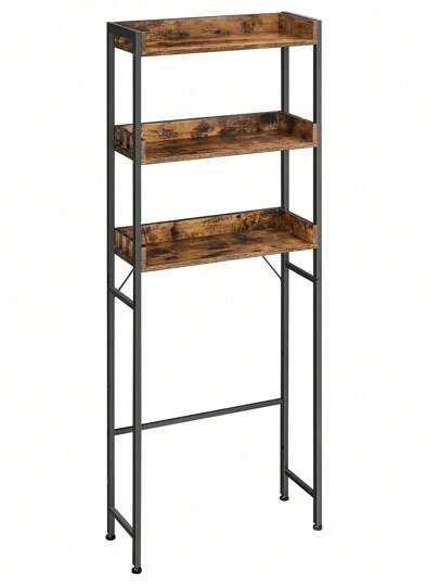  VASAGLE Estantería de Inodoro con 3 Estantes, Estante de Baño Que Ahorra Espacio, Montaje Fácil, Soporte de Lavadora, Estilo Industrial, Marrón Rústico y Negro