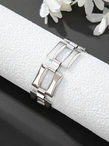 1 Set Fashionable Geometric Hollow Square Metal Chain Necklace & Bracelet Jewelry Set, Gift For Women, Holiday & Vacation