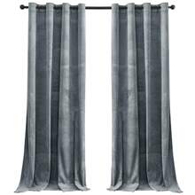 CYCMACO 2 Piece Velvet Indoor Curtains, Modern Bedroom Blackout Curtains With Eyelets, Cold Insulating Thermal Curtain For Living Room Lounge Children's Room - 銀色 - 查看 1