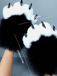 热卖毛茸茸动物毛茸茸仿毛猫爪手套毛皮服装动物狐狸爪手套派对圣诞礼物角色扮演服装配饰 - 黑色 - 查看 6