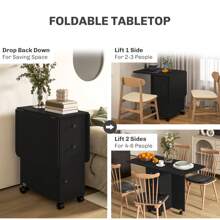 HOMCOM Folding Dining Table For 4-6, Rolling Drop Leaf Table With Storage Drawers, Cabinet And Open Shelf, Extendable Kitchen Table On Wheels - Black - View 6