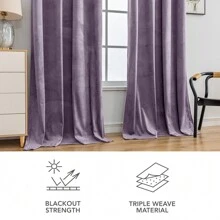 CYCMACO 2 Piece Velvet Indoor Curtains, Modern Bedroom Blackout Curtains With Eyelets, Cold Insulating Thermal Curtain For Living Room Lounge Children's Room - 淡紫色 - 查看 8