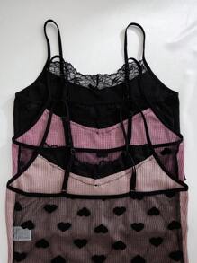 3-delige pyjamaset voor dames - wafelstof cami-top met kantsplit en shorts
