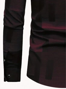 Men's Classic Fashion Long Sleeve Single-Breasted Collar Shirt, Striped Pattern Details, Suitable For Spring, Summer, Autumn, Office/Business, Casual And Formal Occasions