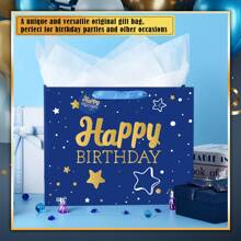 Blue Happy Birthday Gift Bag With Tissue Paper And Greeting Card For Birthday, Party, Happy Birthday Gift Bag For Men Women Birthday, 13*10.2*4.7inch Gift Bags Medium Size(1 Pc Blue Happy Birthday) Valentine's Day