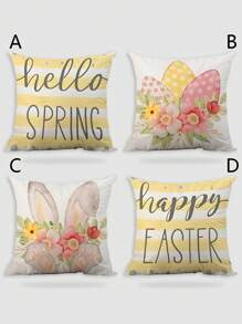 Juego de 4 / 1 funda de almohada de lana suave y cómoda con diseño impreso de conejito y huevo de Pascua, con cremallera invisible para la sala de estar o el sofá, sin relleno