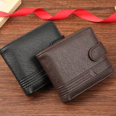 1pc Men's Wallet, Black, Coffee, Brown, Short Wallet, Wallet, Young Men's Simple Fashion Wallet, Fashion Multi-Card Wallet, Litchi Grain Horizontal Wallet, Large Capacity Slim Tri-Fold Soft Leather Wallet, PU Leather Zipper Snap Wallet, New Coin Purse Business Soft Leather Wallet