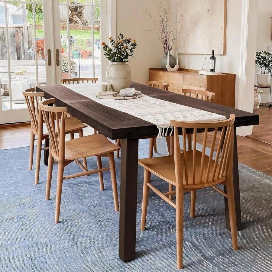 Devoko Home Acacia Wood Dining Table 6-Person Indoor Outdoor Table With Iron Legs, Sandblast Finish, Natural Stained, Rustic Metal, 69 * 33 * 30 Inch (Natural) - 濃縮咖啡 - 查看 1
