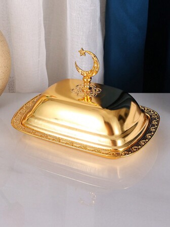 1pc Iron Art Fruit Tray With Cover, High-End Household Luxury Snack Storage Tray - Cake Tray, Candy Tray, Afternoon Tea Dim Sum Display Tray, Desktop Storage Tray