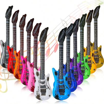 1/6/9/12pcs Inflatable Guitar, Rock And Roll Party Decorations, Blow Up Guitars For Adults, Inflatable Guitar Props, Wedding And Photo Booth Props, Birthday Party Decorations, Home Decor, Party Supplies, Guitar Gifts, Christmas Gifts For Women Men