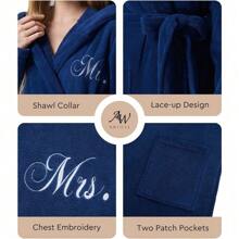 2Pcs Mr And Mrs Robes Fleece Hooded Robes For Women/Men, Christmas Wedding Engagement Gifts For Couple - Royal Blue - View 8