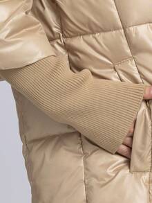 Women Casual Thick Cotton Padded Coat With Faux Fur Collar, Winter