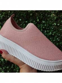 Promotion Shiny Sneakers With Expanded Sole - 乾枯玫瑰色 - 查看 3