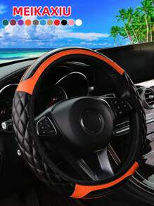 MEIKAXIU 1 件水晶碳纤维 PU 皮革 3D 立方体刺绣汽车方向盘套，适合 14.5-15 英寸汽车配件，男女通用黑色/红色/粉色/蓝色/米色/灰色 - 均碼 - 查看 23