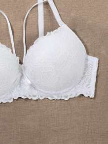 Damen Weiße Spitzen Gepolsterter Unterbügel-Push-Up-Wäsche BH, verstärkt den Ausschnitt