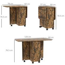 HOMCOM Folding Dining Table For 4-6, Rolling Drop Leaf Table With Storage Drawers, Cabinet And Open Shelf, Extendable Kitchen Table On Wheels - 鏽棕色 - 查看 3