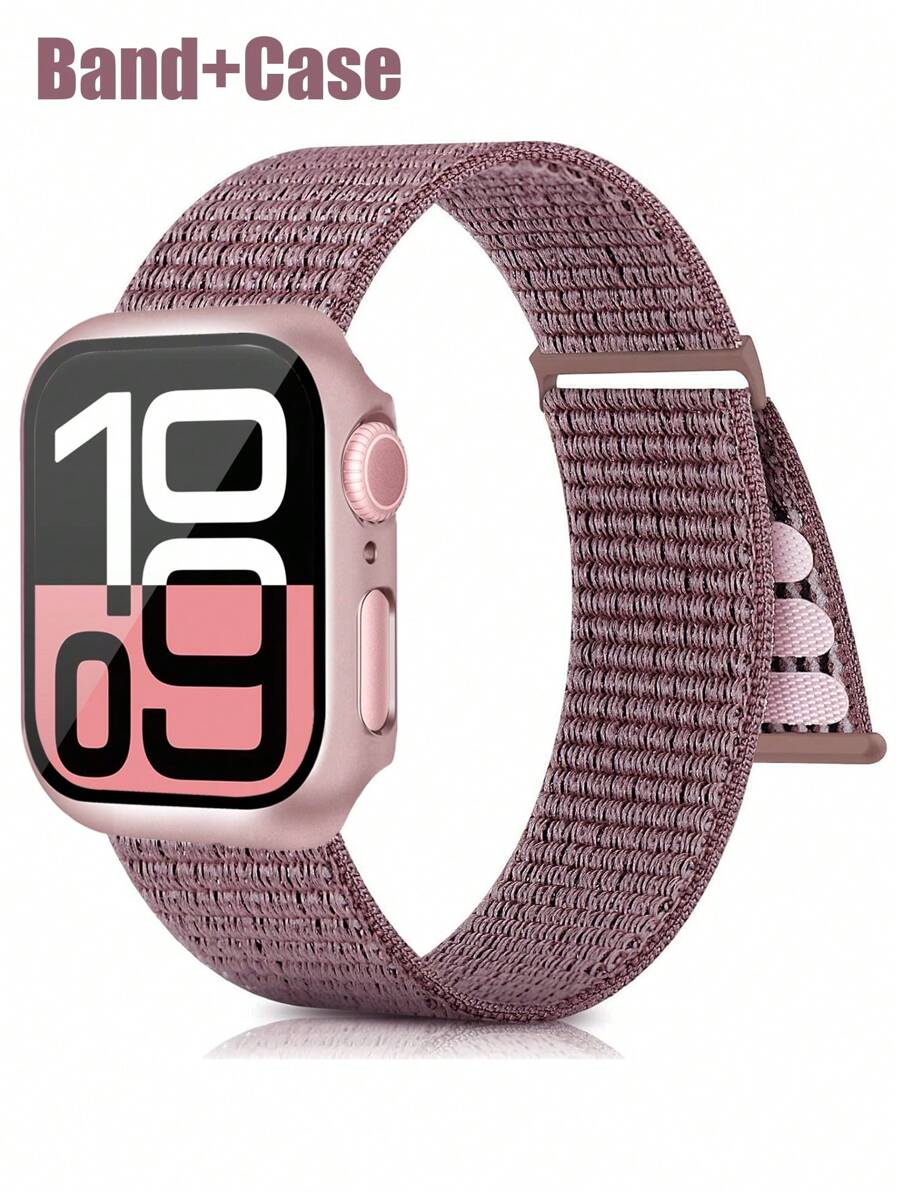 兼容 表带盒 男女款时尚运动柔软透气魔术自粘尼龙表带 + 磨砂纹理防摔防刮 PC 和钢化玻璃保护膜一体式表壳 兼容 40/41/42/44/45/46/49mm 替换表带盒 兼容 Series Ultra/11/10/9/8/7/6/5/4/Se 表带盒 可水洗表带 触摸感应表壳 - 煙紫色錶帶+玫瑰粉殼 - 查看 1