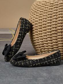 WHDXY Women's Square Toe Flat Shoes, Burgundy Bow Decor, Versatile, Wear With Straight Pants & Cute Tops, Soft Sole Driving Shoes, Elegant Spring/Autumn Flats - Black - View 2