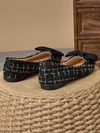 WHDXY 女士方头平底鞋，酒红色蝴蝶结装饰，百搭，搭配直筒裤和可爱上衣，软底驾车鞋，优雅的春秋平底鞋