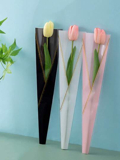 20pcs Flower Bags, Gift Bags, Gift Wrapping Bags For Various Festivals, Graduation Party,Gold Rimmed Waterproof Single Bouquet Packaging , Mother's Day Decor, Mother's Day Gift, Party Decoration, Wedding & Birthday Gift Wrap, Ombre Flower Wrapping Paper,Christmas, Mixed Color Flower Wrapping Bag For Single Rose, Valentine'S Day Gift Bag