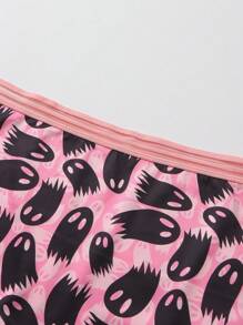 Dircho 3pcs Women Gothic Halloween Pink Leopard Print & Galaxy & Moon & Stars & Ghosts Print Contrast Binding Boyshorts, Comfy & Sofy & Silky Elastice Waist Intimates Panties, Women's Lingeries & Underwear - Multicolor - View 3