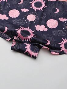 Dircho 3pcs Women Gothic Halloween Pink Leopard Print & Galaxy & Moon & Stars & Ghosts Print Contrast Binding Boyshorts, Comfy & Sofy & Silky Elastice Waist Intimates Panties, Women's Lingeries & Underwear - Multicolor - View 8