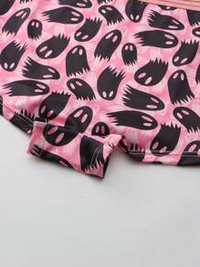 Dircho 3pcs Women Gothic Halloween Pink Leopard Print & Galaxy & Moon & Stars & Ghosts Print Contrast Binding Boyshorts, Comfy & Sofy & Silky Elastice Waist Intimates Panties, Women's Lingeries & Underwear - Multicolor - View 5