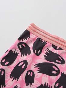 Dircho 3pcs Women Gothic Halloween Pink Leopard Print & Galaxy & Moon & Stars & Ghosts Print Contrast Binding Boyshorts, Comfy & Sofy & Silky Elastice Waist Intimates Panties, Women's Lingeries & Underwear - Multicolor - View 4