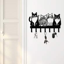 1 个猫主题金属墙挂钩，金属钥匙扣挂钩 7 个挂钩，壁挂式猫钥匙收纳架，用于钥匙围巾入口前门厨房走廊、家居装饰、房间装饰、墙壁装饰