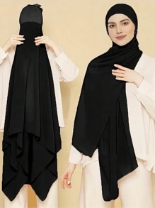 Instant Chiffon Hijab With Undercap Solid Color Basic Stretchy Pullover Headscarf Outdoor Thin Breathable Sunscreen Head Wrap - A - View 1
