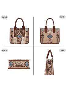 女士波西米亚风手提包单肩包休闲印花帆布包大容量手提包轻便斜挎包婆婆包通勤购物袋非常适合日常通勤购物学校休闲外出聚会 - 杏色 - 查看 5