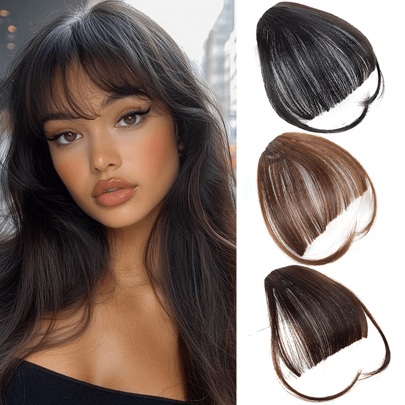 Clip-In Pony synthetisches Haar Pony Clip-On schmeichelnder Pony Fransen mit Schläfen Haarverlängerung für Frauen Clip-On Luft Pony glatter, ordentlicher Pony Haarverlängerung für den täglichen Gebrauch