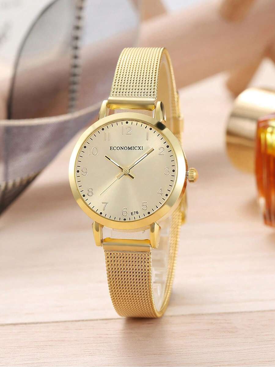 ECONOMICXI New Concept Women's Quartz Watch Fashion Star Student Korean Digital Roman Steel Strap Women's Watch As A Gift For Students Returning To School - Gold - View 1