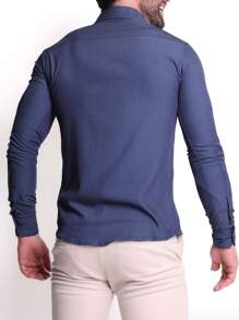 Men's Slim Premium Dress Shirt With Elastane - Azul Marino - Ver 2