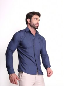 Men's Slim Premium Dress Shirt With Elastane - Azul Marino - Ver 4