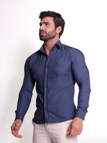 Men's Slim Premium Dress Shirt With Elastane - Azul Marino - Ver 3