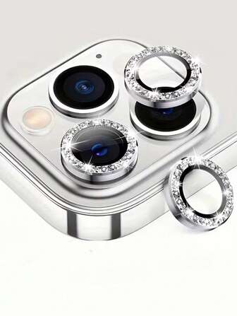 3片装相机镜头保护膜，适用于17/16/15/14/13/12/11英寸镜头，钢化玻璃金属环盖，高清透明（银色）