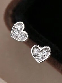 Unique Heart Shape Zirconia 925 Sterling Silver Stud Earrings Sweet Fine Earrings Women Daily Wear Waterproof