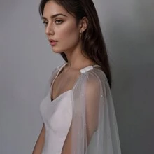 Capa/Chal elegante y ligero de color blanco para mujer, nueva capa nupcial de longitud hasta el suelo con dobladillo de cristal falso para otoño