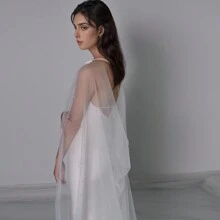 Capa/Chal elegante y ligero de color blanco para mujer, nueva capa nupcial de longitud hasta el suelo con dobladillo de cristal falso para otoño