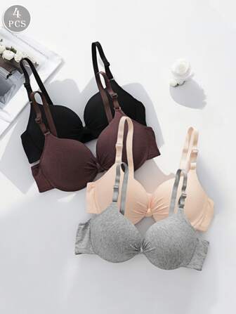 4pcs Women's Seamless Full Coverage Supportive Elastic Smooth Sexy Underwire Bras