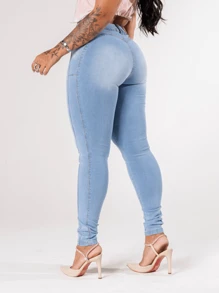 Women Jeans - 淺色水洗藍 - 查看 3