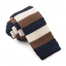条纹针织领带针织衬衫领带加厚毛皮可调节柔软保暖男士领结男童西装配饰