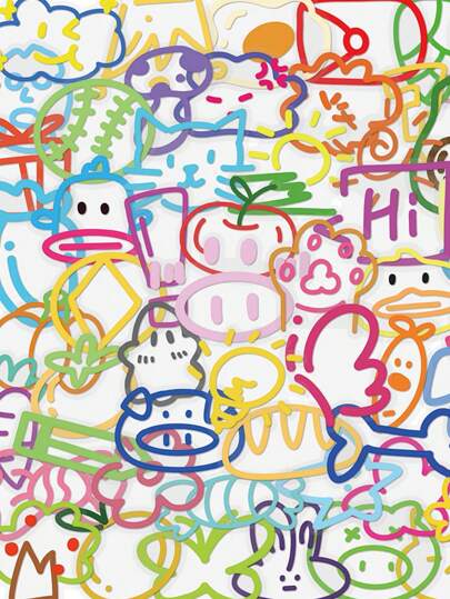 60 件可爱彩色贴纸 PET 透明材料艺术贴纸防水艺术创意 DIY 剪贴簿水杯手机壳笔记本电脑贴花