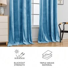CYCMACO 2 Piece Velvet Indoor Curtains, Modern Bedroom Blackout Curtains With Eyelets, Cold Insulating Thermal Curtain For Living Room Lounge Children's Room - 藍色 - 查看 8