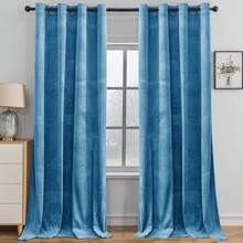 CYCMACO 2 Piece Velvet Indoor Curtains, Modern Bedroom Blackout Curtains With Eyelets, Cold Insulating Thermal Curtain For Living Room Lounge Children's Room - 藍色 - 查看 2