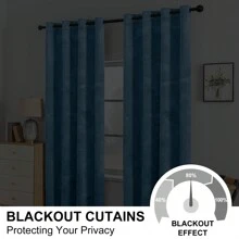 CYCMACO 2 Piece Velvet Indoor Curtains, Modern Bedroom Blackout Curtains With Eyelets, Cold Insulating Thermal Curtain For Living Room Lounge Children's Room - 藍色 - 查看 4