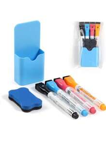 6 Pieces Set (4 Magnetic Whiteboard Pens (Orange And Yellow Pens With Random Colors) +1 Magnetic Absorption Box +1 Magnetic Eraser) /8 Magnetic Whiteboard Pens With Brush Head +1 Storage Box. Whiteboard Pen Water-Based Pen Erases Drawing Pen Back To School