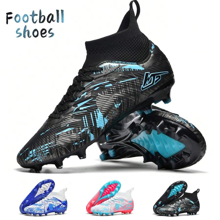 Neue Herren Fußballschuhe, professionelle rutschfeste AG-Nocken Fußballstiefel, Hochtaillierte atmungsaktive Fußballschuhe für Erwachsene Paare, leichte Outdoor-Rasenschuhe, klassische schwarze Wettkampf- und Trainings-Fußballschuhe
